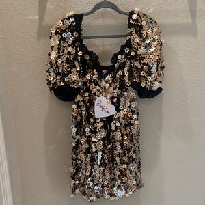 Buddy Love Black and Gold Flower Sequin Dress